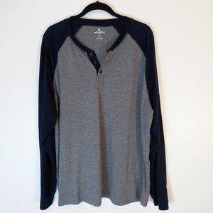 Woolrich | Size XL | Navy Blue & Gray Raglan Henley Long Sleeve Shirt